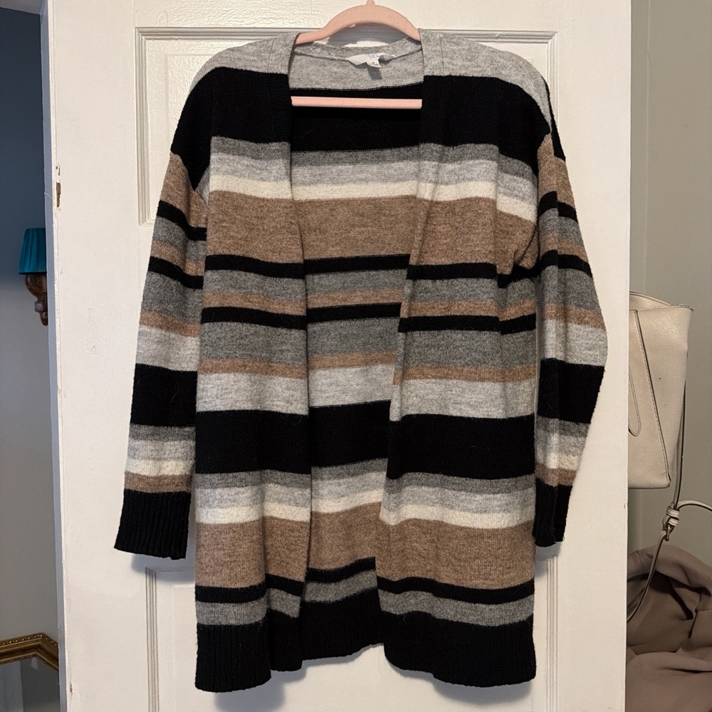Time and Tru Women's Striped Cardigan - Black, Gray, Tan